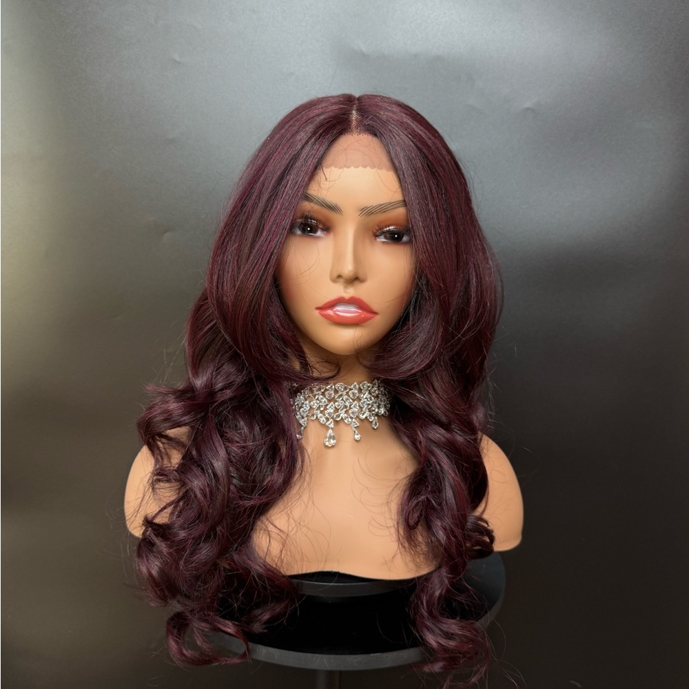 Elegant Burgundy Lace Front Wig 22 inch long Premium quality synthetic hair